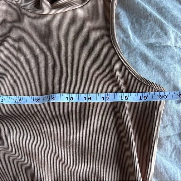 Tan Sleeveless Ribbed Turtle Neck Bodysuit One Piece - Picture 7 of 8
